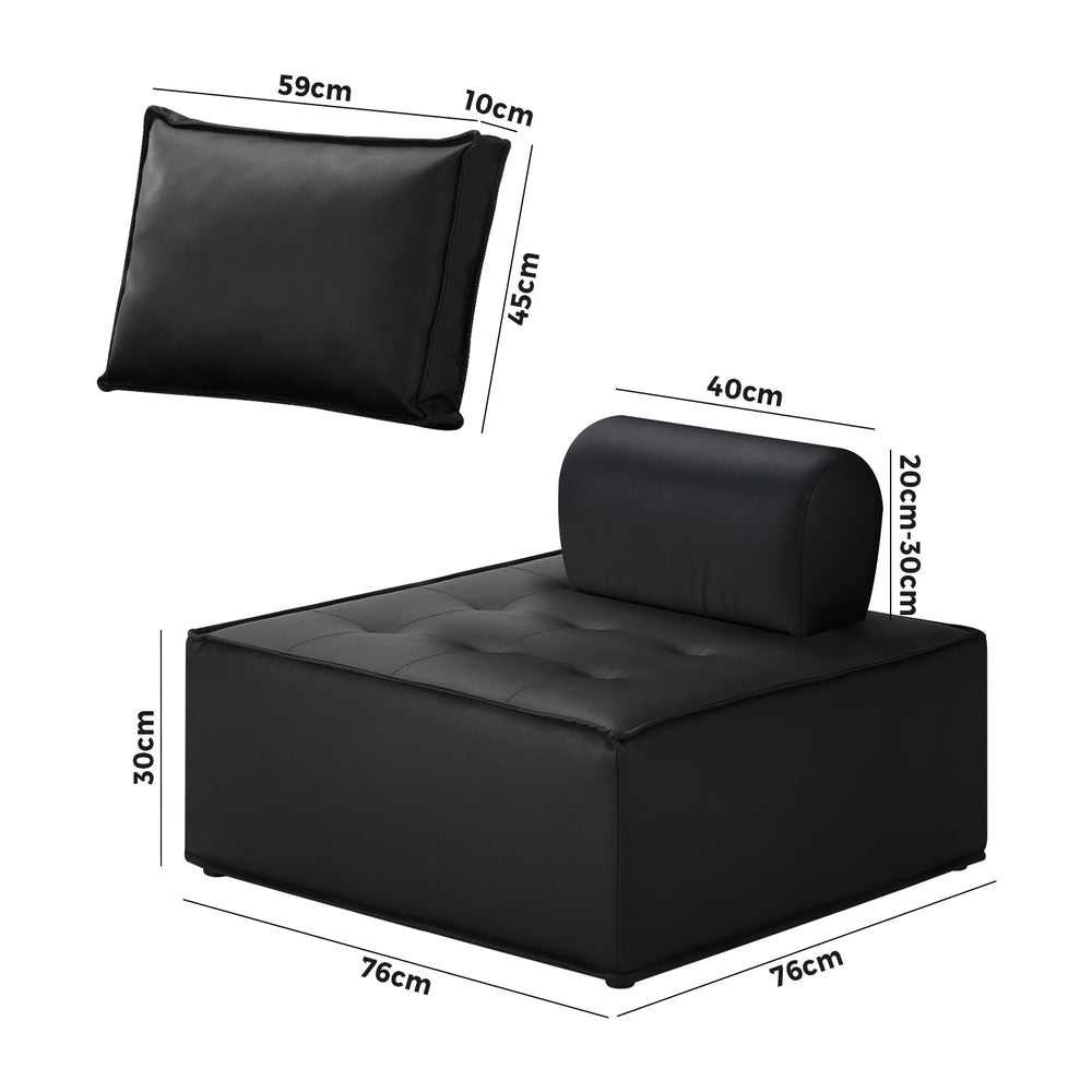 Oikiture 1PC Modular Sofa Lounge Chair Armless TOFU Back PU Leather Black