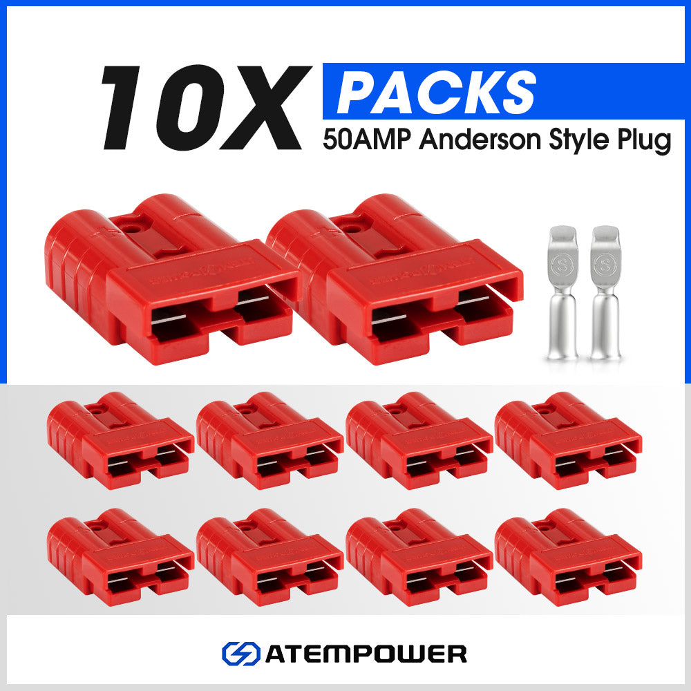 Atem Power 10Pcs Anderson Style Plug Connectors 50 AMP 12-24V 6AWG DC Power Tool