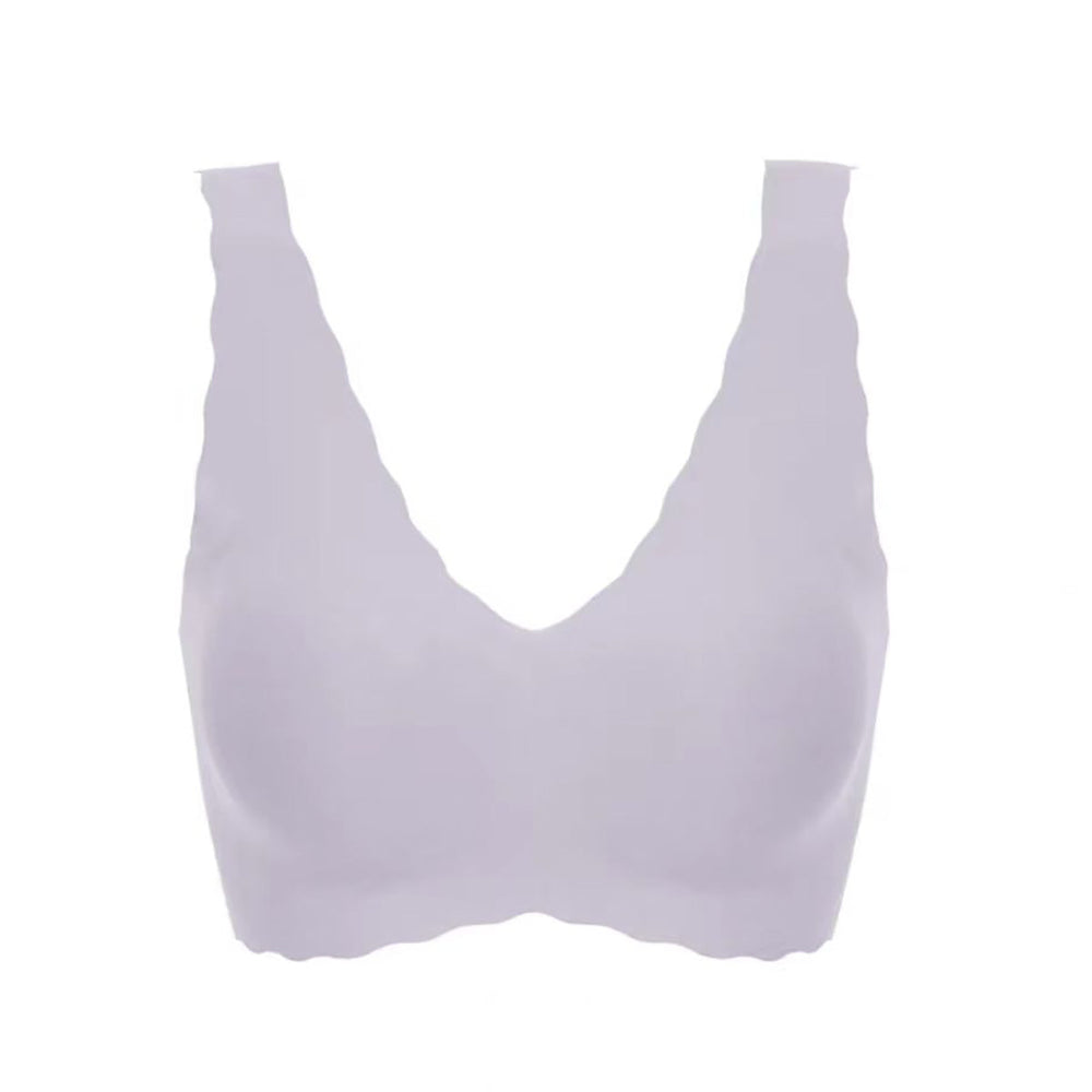 Ubras Deep V Wireless Full Coverage irremovable Padding Bra in Soft Grey Purple One Size X1pack