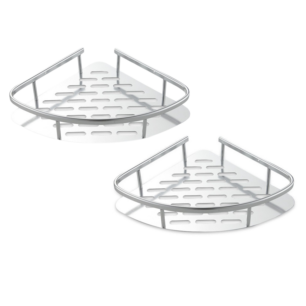Gominimo 2-Pack Corner Shower Caddy with Adhesive and Hooks(Silver)GO-CSS-102-LX