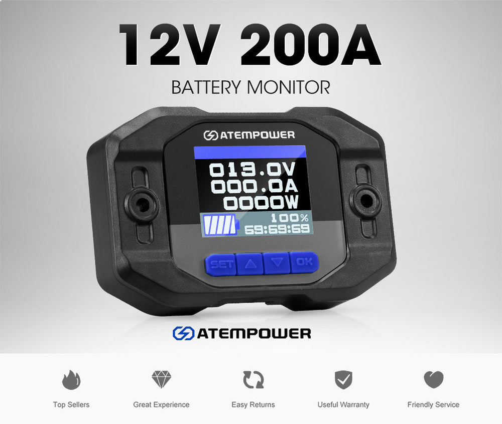 Atem Power Battery Monitor High Low Voltage w/Shunt Wire 12V Battery 200A