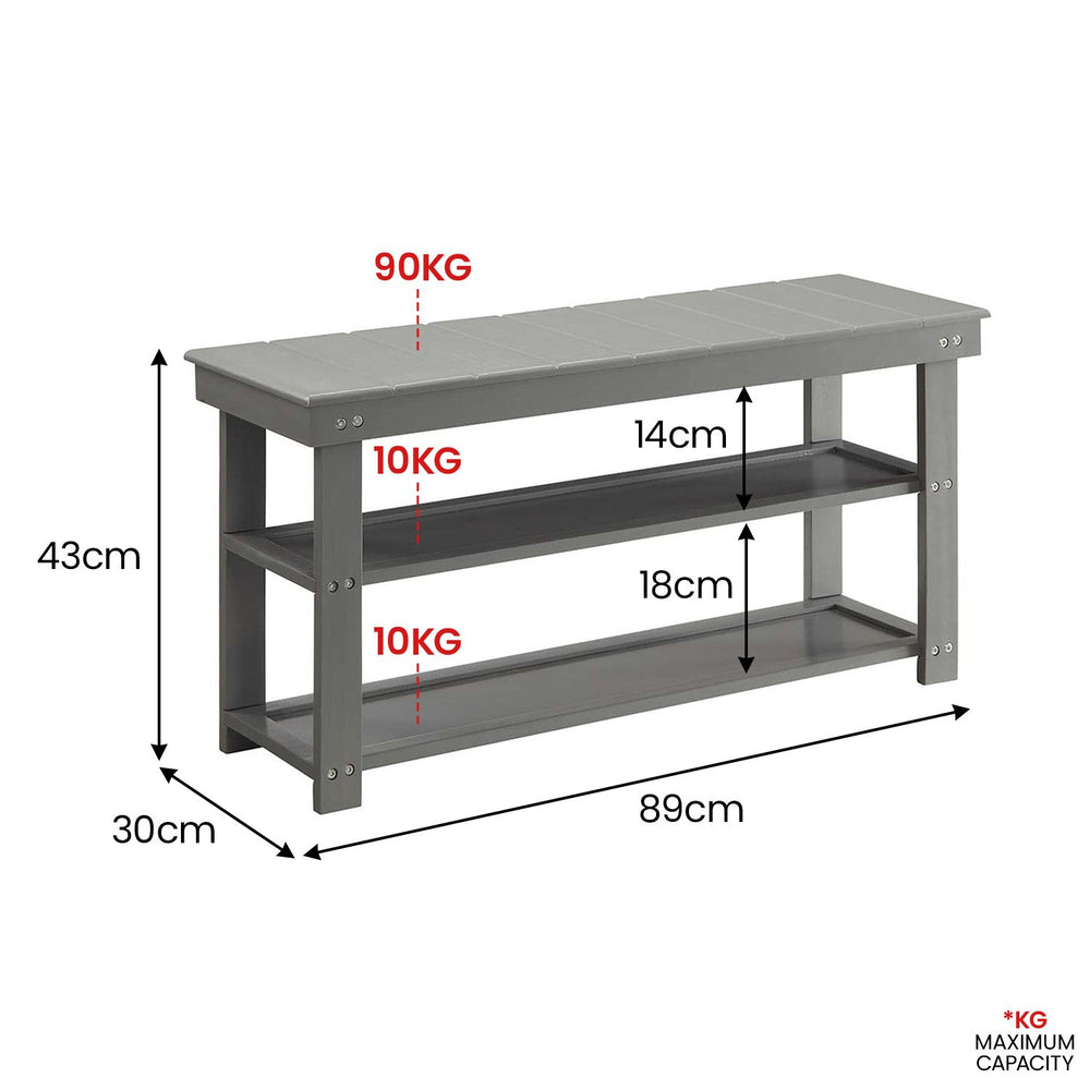 Sarantino Maeve Shoe Storage Bench - Grey