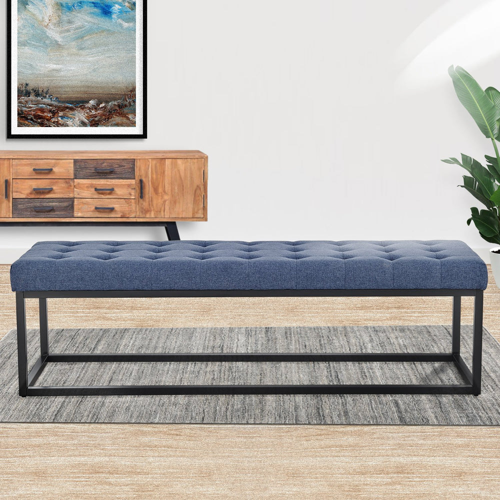 Sarantino Cameron Button-Tufted Bench - Blue