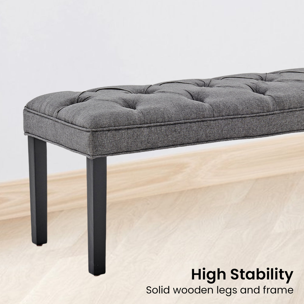 Sarantino Cate Button-Tufted Bench - Dark Grey