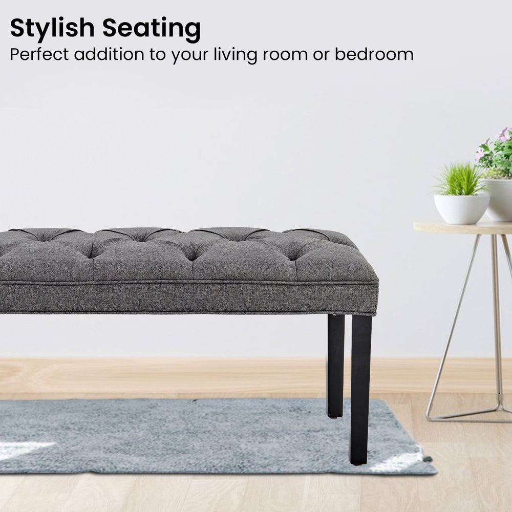 Sarantino Cate Button-Tufted Bench - Dark Grey