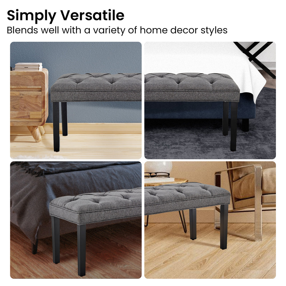 Sarantino Cate Button-Tufted Bench - Dark Grey