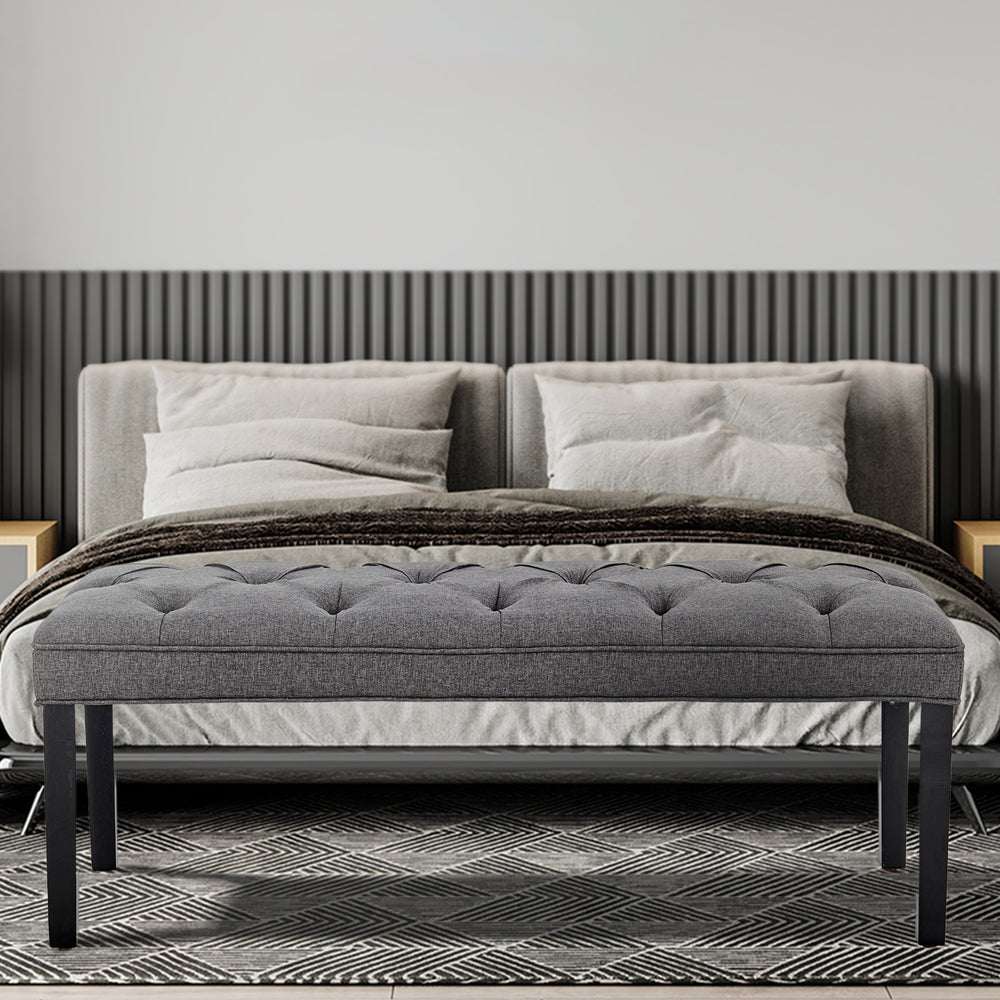 Sarantino Cate Button-Tufted Bench - Dark Grey