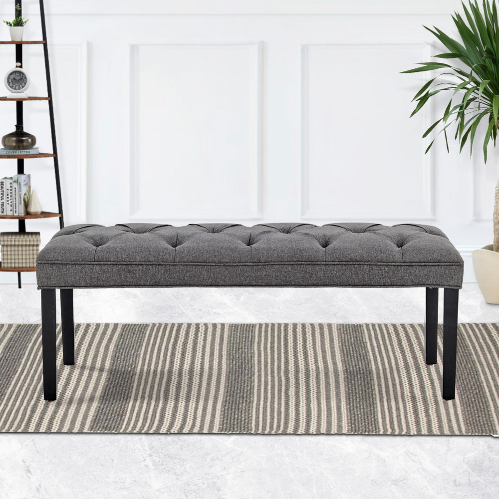 Sarantino Cate Button-Tufted Bench - Dark Grey