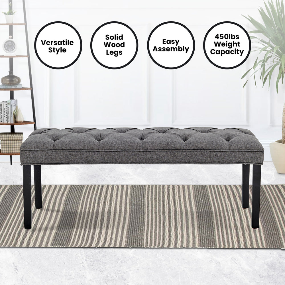 Sarantino Cate Button-Tufted Bench - Dark Grey