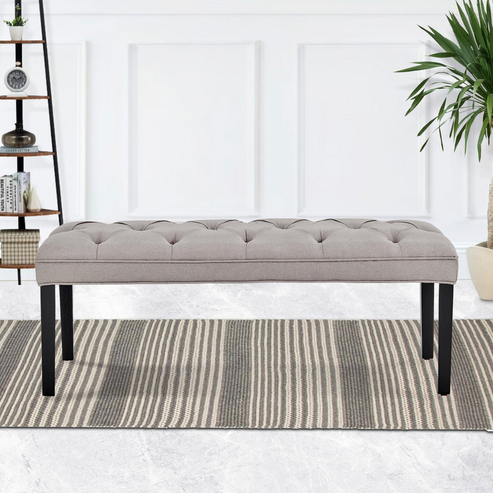 Sarantino Cate Button-Tufted Bench - Light Grey