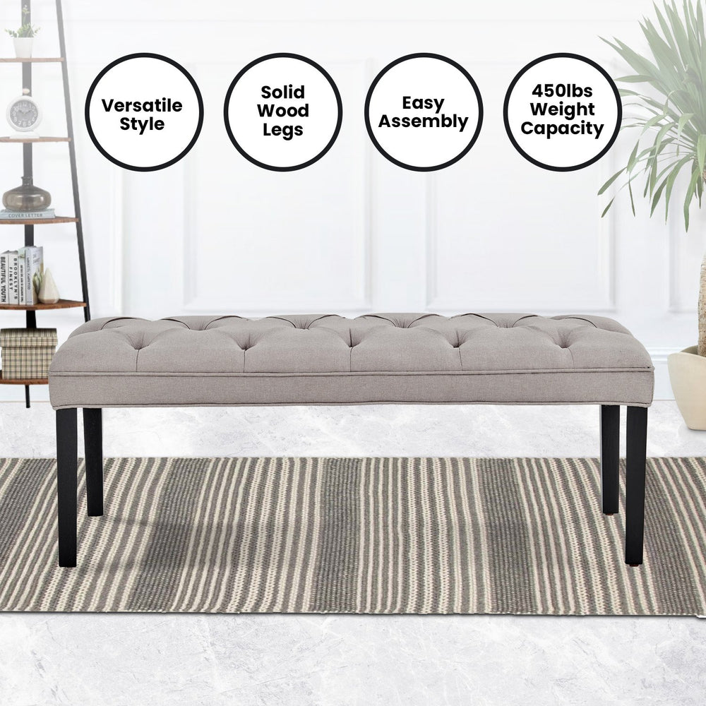 Sarantino Cate Button-Tufted Bench - Light Grey