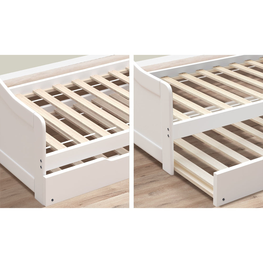 Oikiture Trundle Bed Frame Daybed Single Size Base Timber Wooden Kids Double Bed