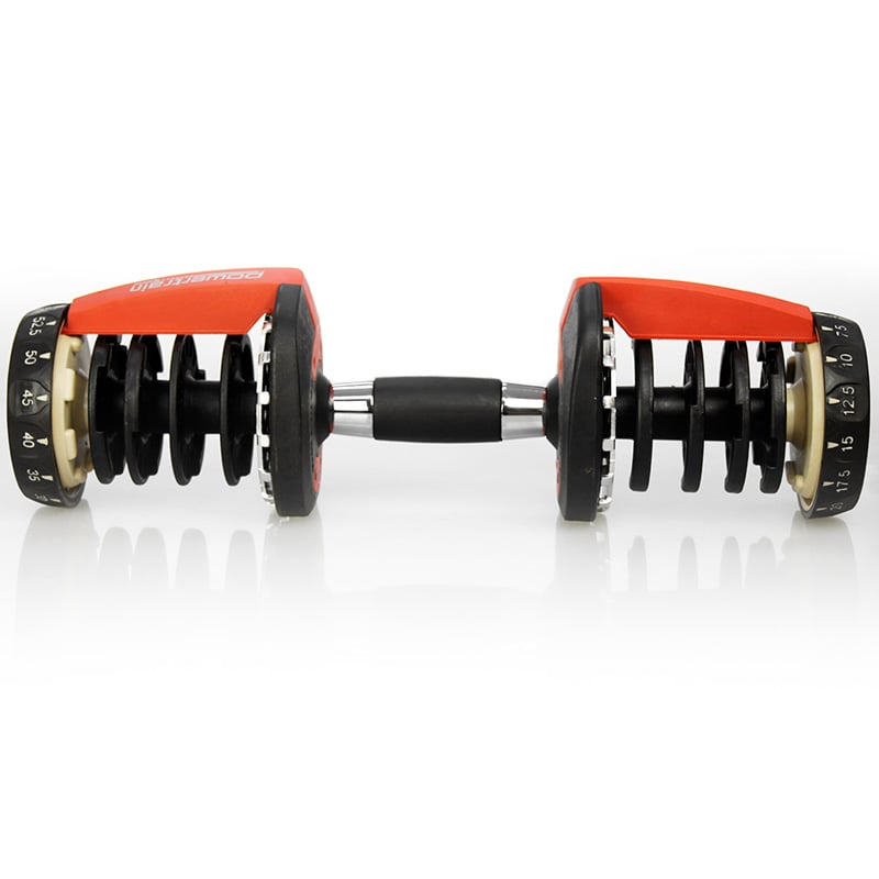 Powertrain 2x 24kg Adjustable Dumbbell Set with Stand - Red