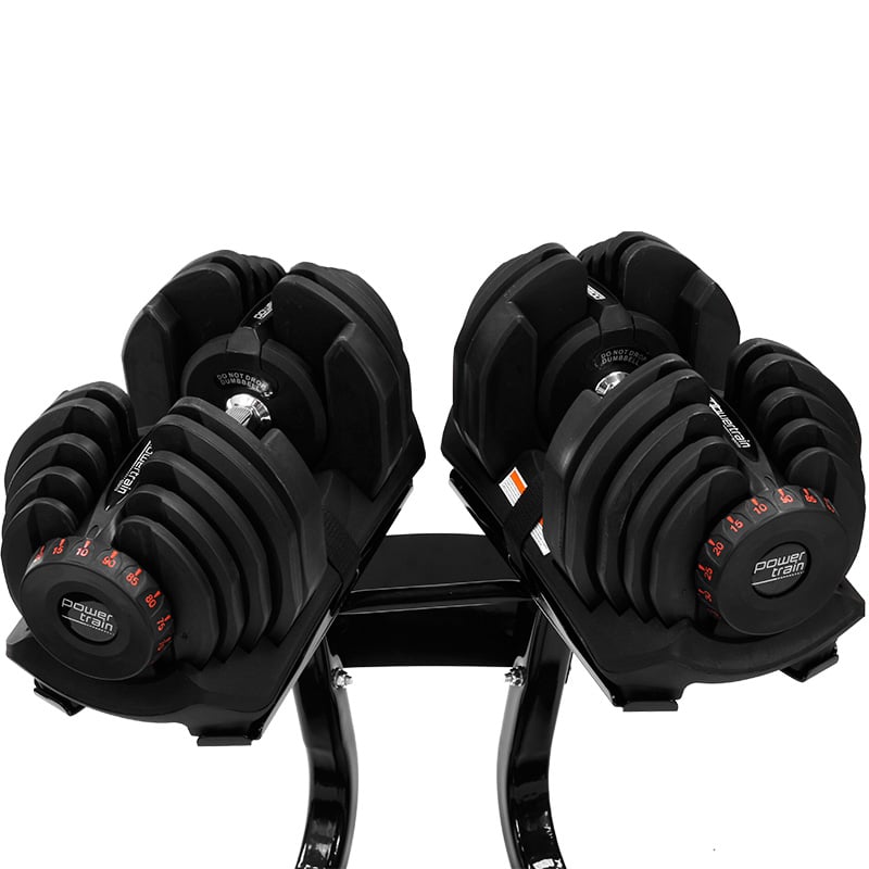 Powertrain 2x 40kg Adjustable Dumbbell Set with Stand