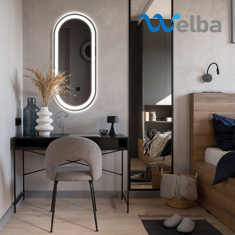 Welba LED Oval Bathroom Mirror Smart Anti-fog Makeup Wall Mirrors Vanity 1000mm