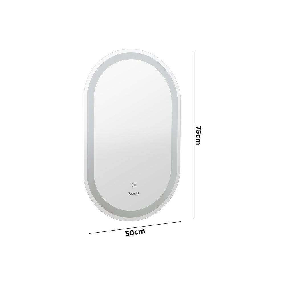Welba LED Oval Bathroom Mirror Anti-fog Smart Makeup Wall Mirrors Vanity 75x50cm