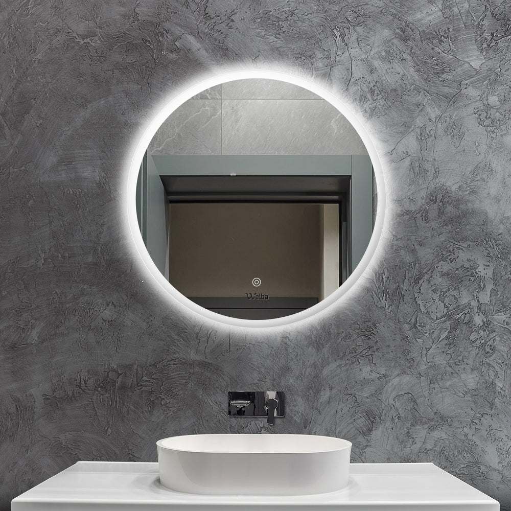 Welba 60cm LED Round Bathroom Mirror Makeup Anti-fog Smart Mirrors Light Decor