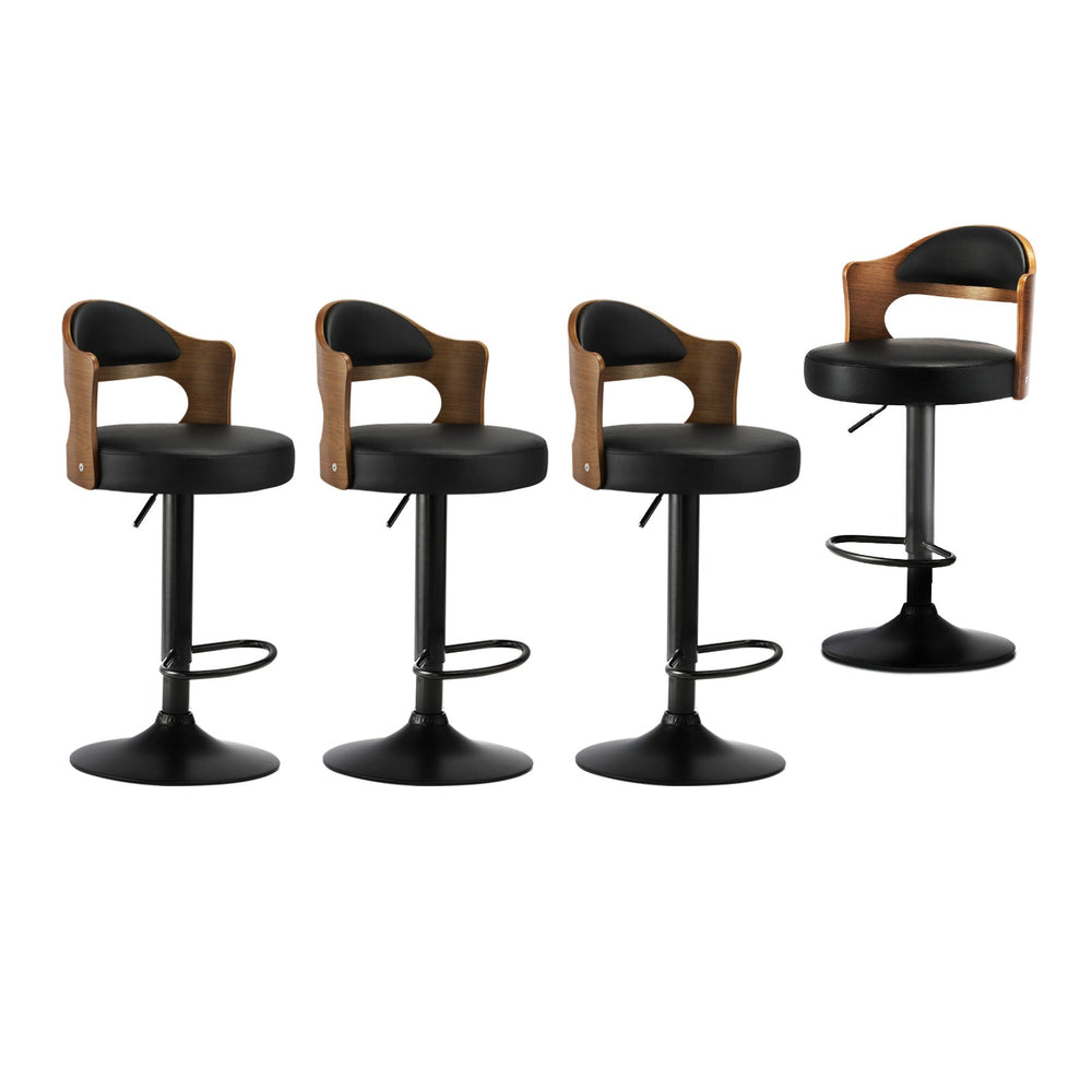 Oikiture 4x Bar Stools Kitchen Swivel Barstool Chair Gas Lift Metal Leather
