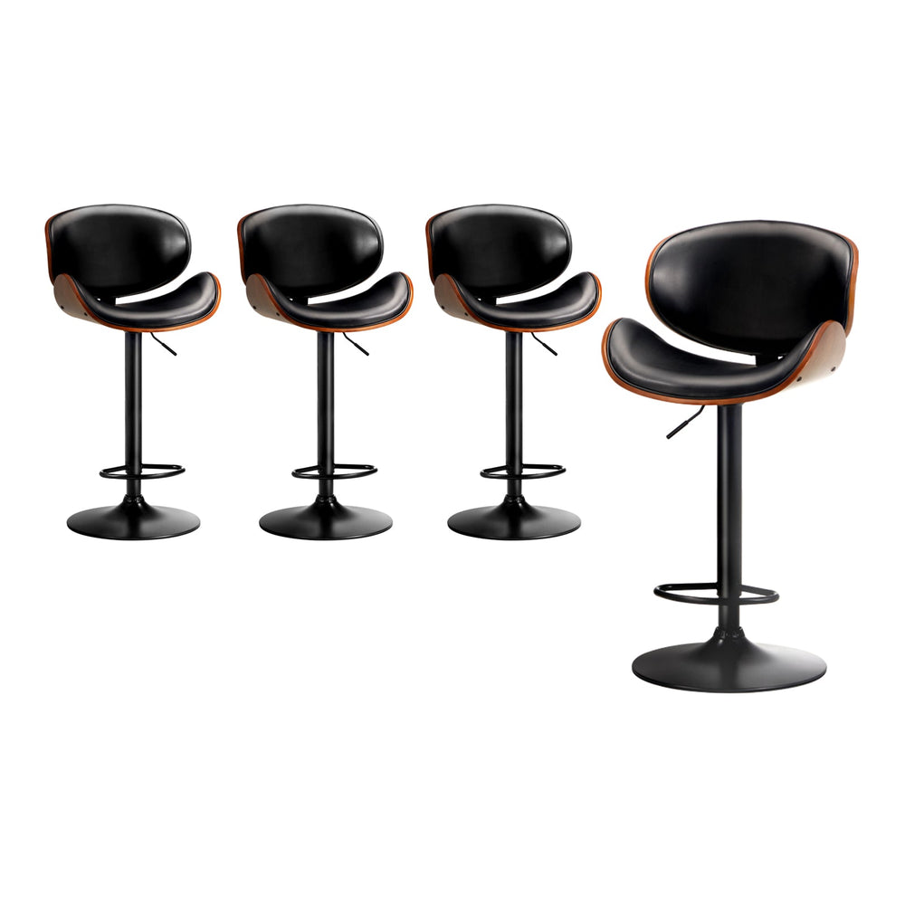 Oikiture Set of 4 Bar Stools Kitchen Stool Swivel Chair Wooden Leather Gas Lift