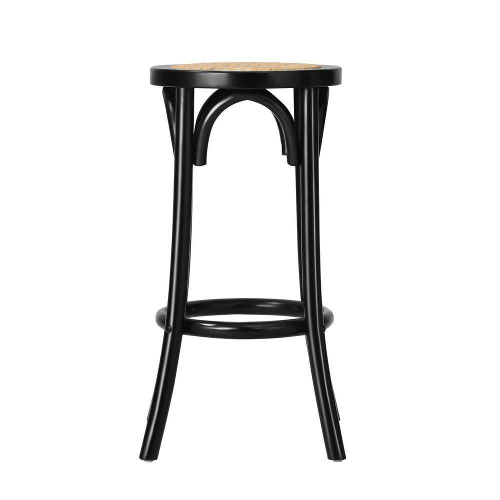 Oikiture 2x Bar Stools Kitchen Vintage Dining Chair Rattan Seat Black