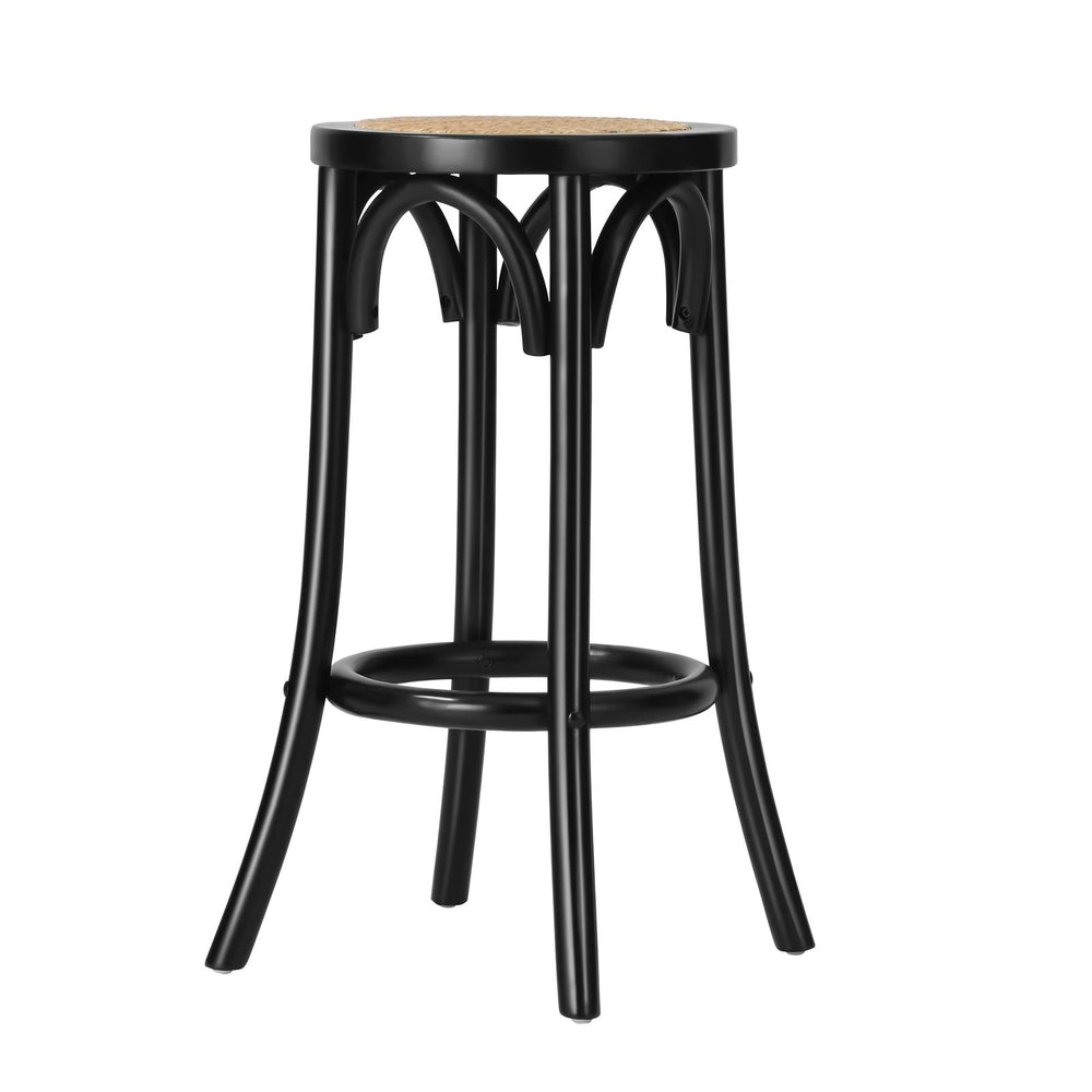 Oikiture 4x Bar Stools Kitchen Vintage Dining Chair Rattan Seat Black