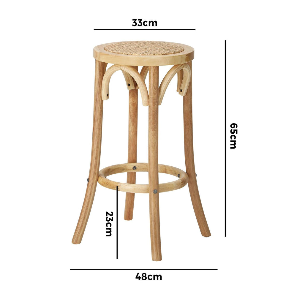 Oikiture 2x Bar Stools Kitchen Vintage Dining Chair Rattan Seat Natural