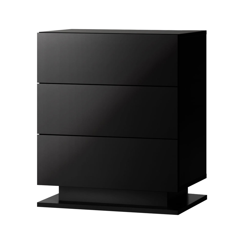 Oikiture Bedside Table RGB LED Nightstand Cabinet 3 Drawers Side Table Furniture