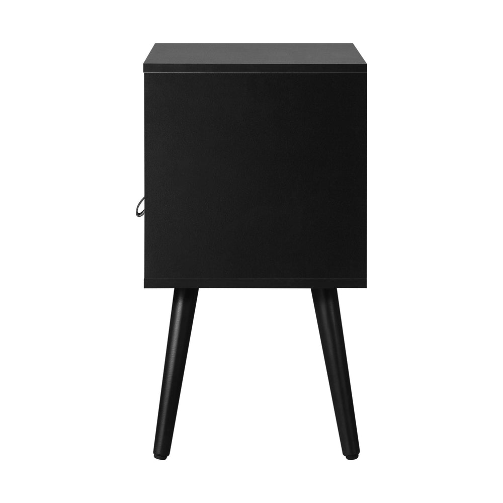 Oikiture 2 X Bedside Tables Side Table w/ Leather Handle Black