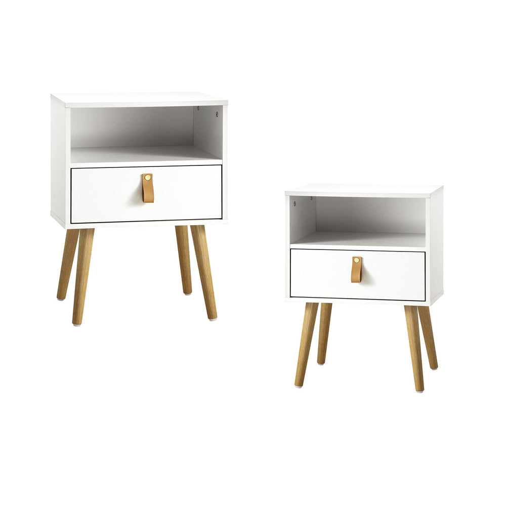 Oikiture 2 X Bedside Tables Side Table w/ Leather Handle White