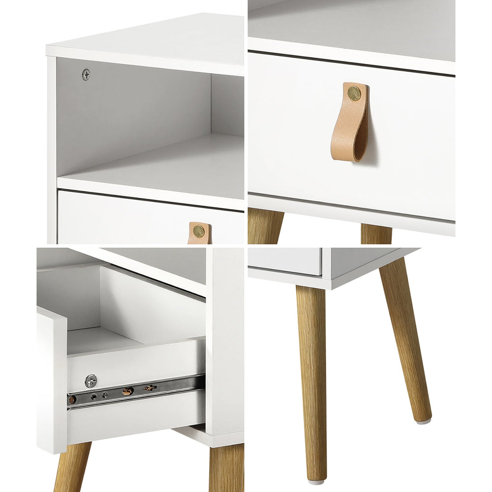 Oikiture 2 X Bedside Tables Side Table w/ Leather Handle White
