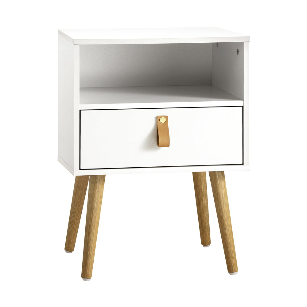 Oikiture 2 X Bedside Tables Side Table w/ Leather Handle White