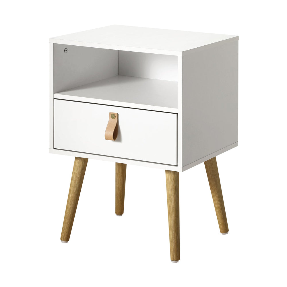 Oikiture 2 X Bedside Tables Side Table w/ Leather Handle White