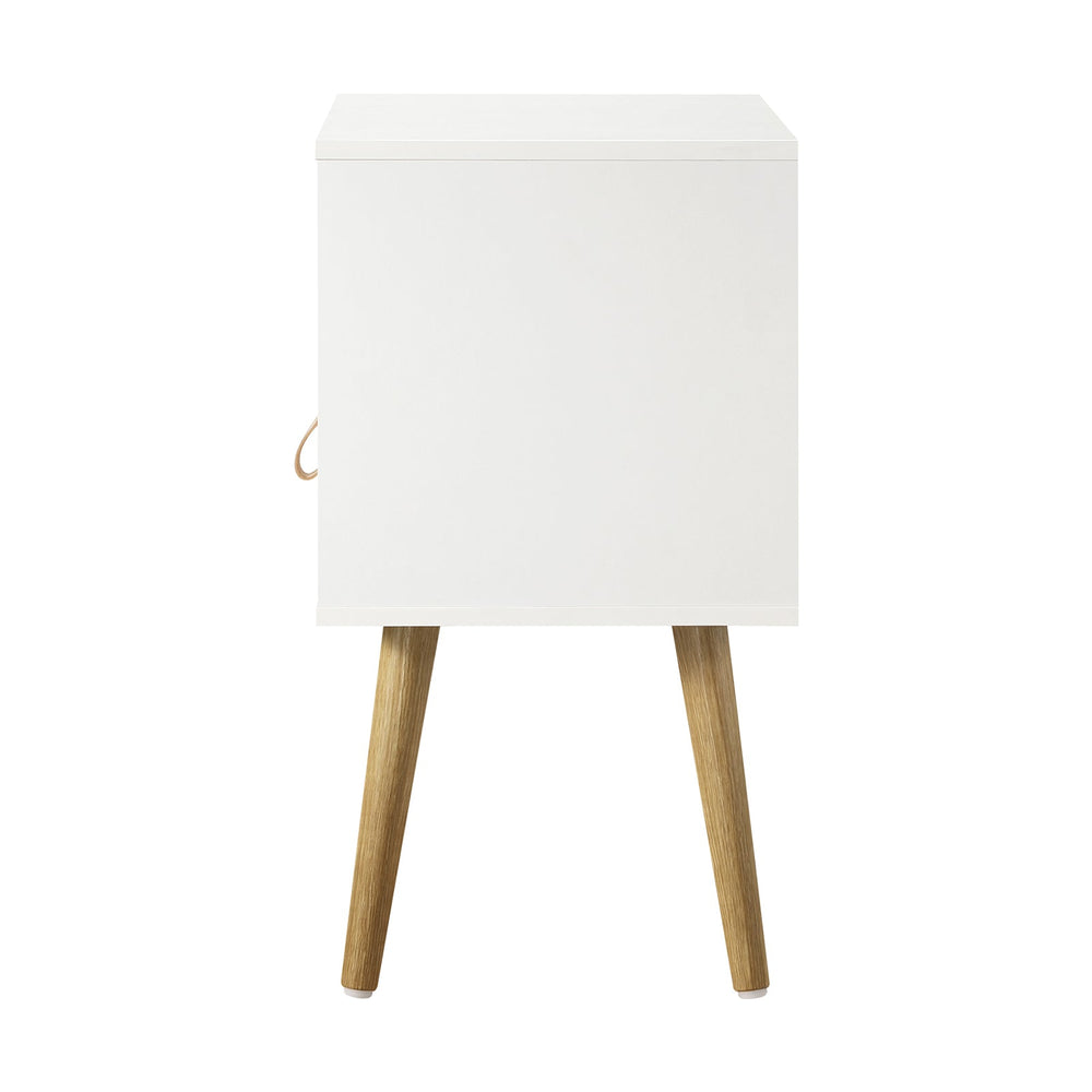 Oikiture 2 X Bedside Tables Side Table w/ Leather Handle White