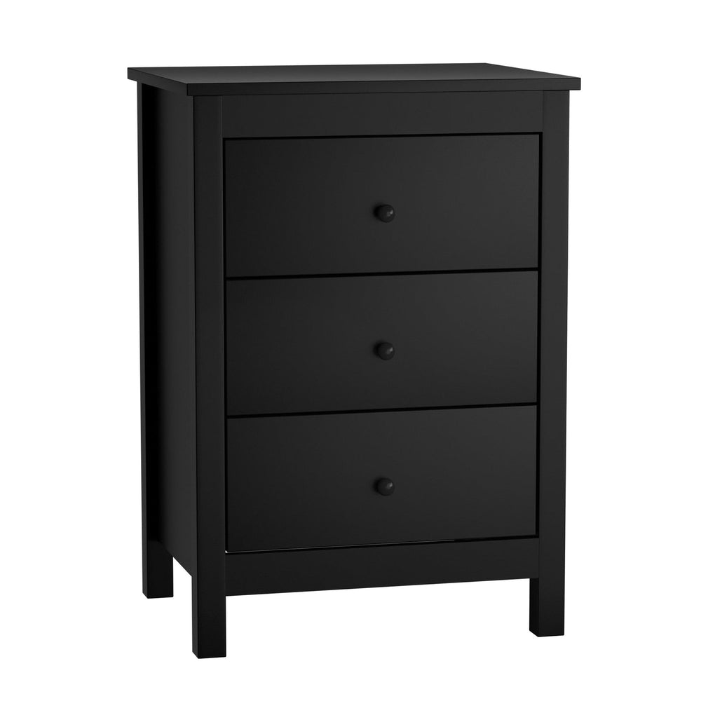 Oikiture Bedside Table 3 Drawers Hamptons Furniture Storage Cabinet Black