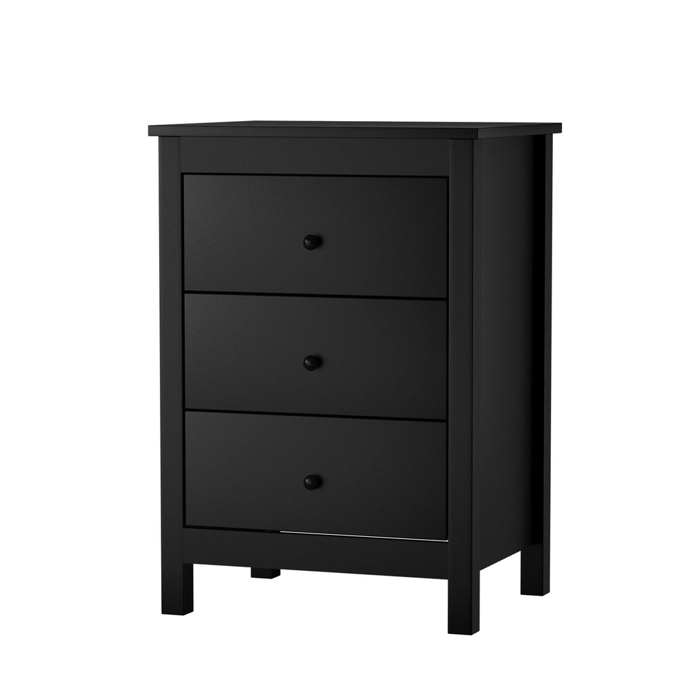 Oikiture Bedside Table 3 Drawers Hamptons Furniture Storage Cabinet Black