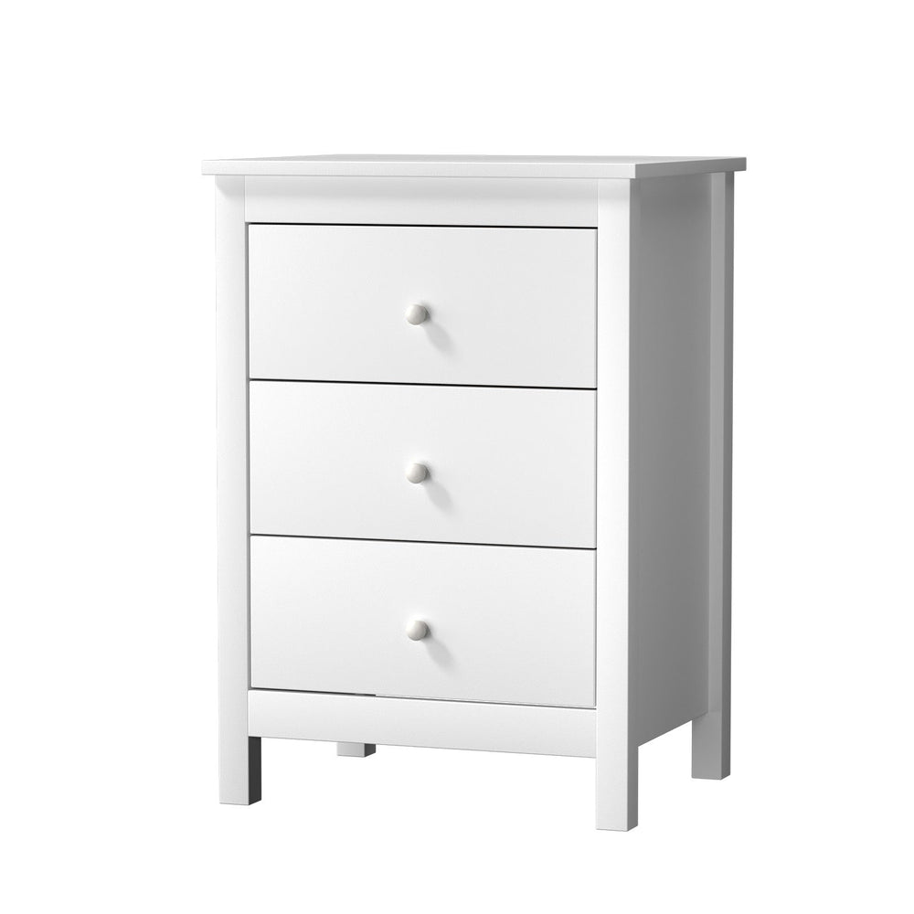 Oikiture Bedside Table 3 Drawers Bedroom Hamptons Furniture Storage Cabinet