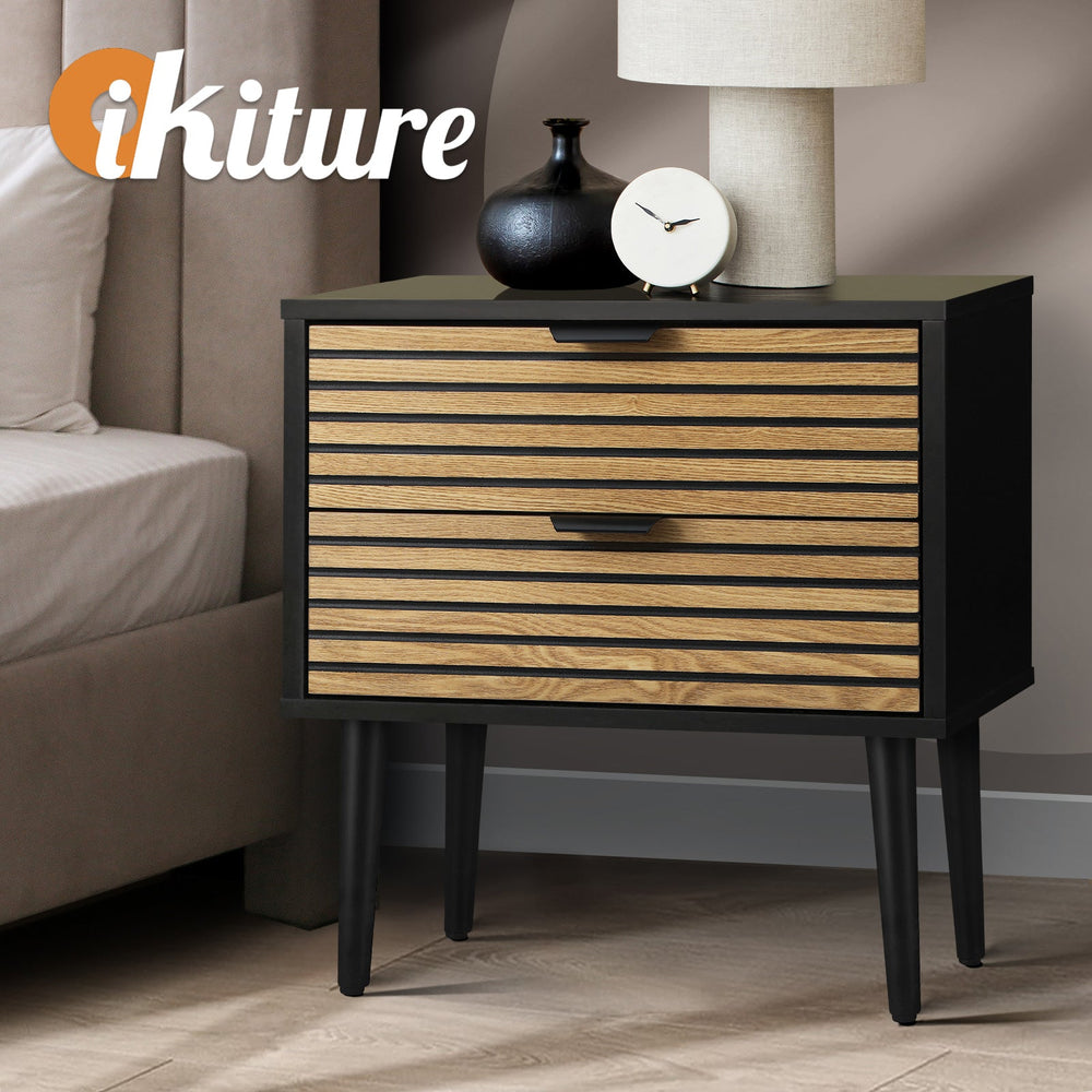 Oikiture Bedside Table 2 Drawers Side Table Bedroom Furniture Storage Unit Black