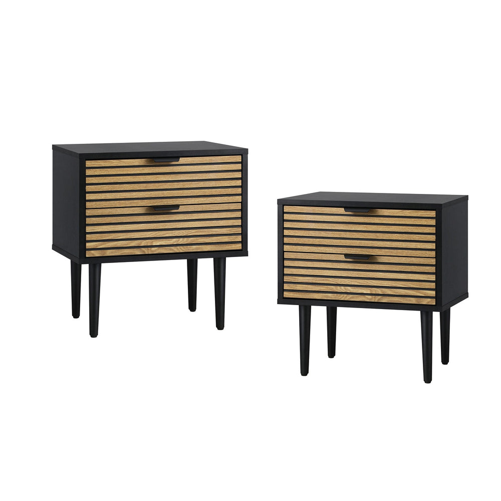 Oikiture 2PCS Bedside Table 2 Drawers Side Table Storage Unit Black