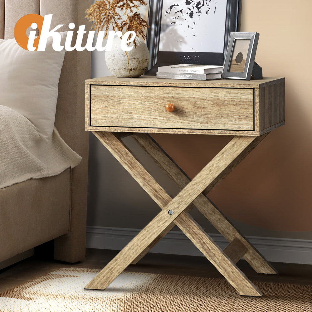 Oikiture Bedside Table Drawer Wooden Nightstand Storage Cabinet Side End Table