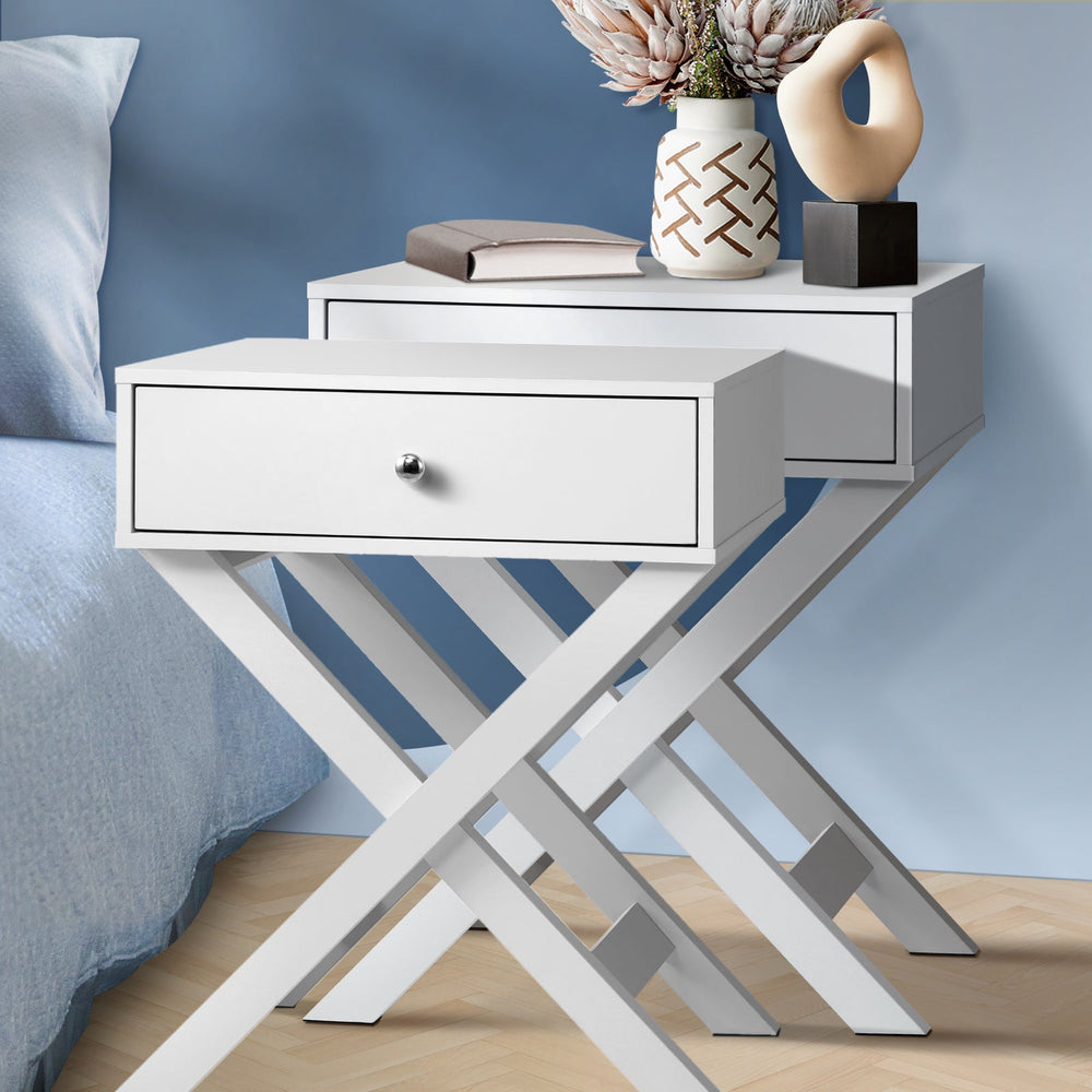 Oikiture 2PCS Bedside Table Drawer Side Table White Storage Cabinet