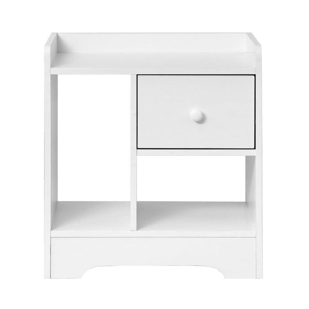 Oikiture Bedside Tables Side Table White Nightstand Storage Drawer Shelf Bedroom