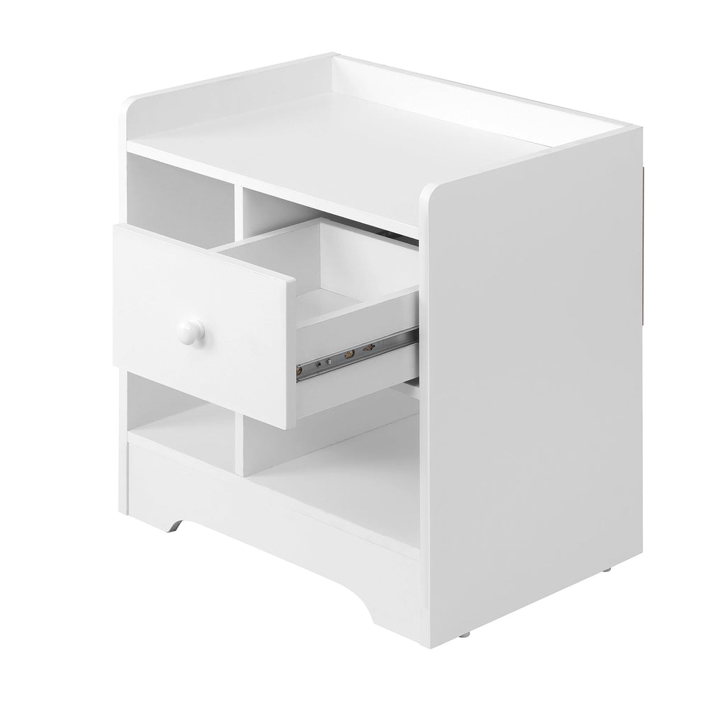 Oikiture Bedside Tables Side Table White Nightstand Storage Drawer Shelf Bedroom