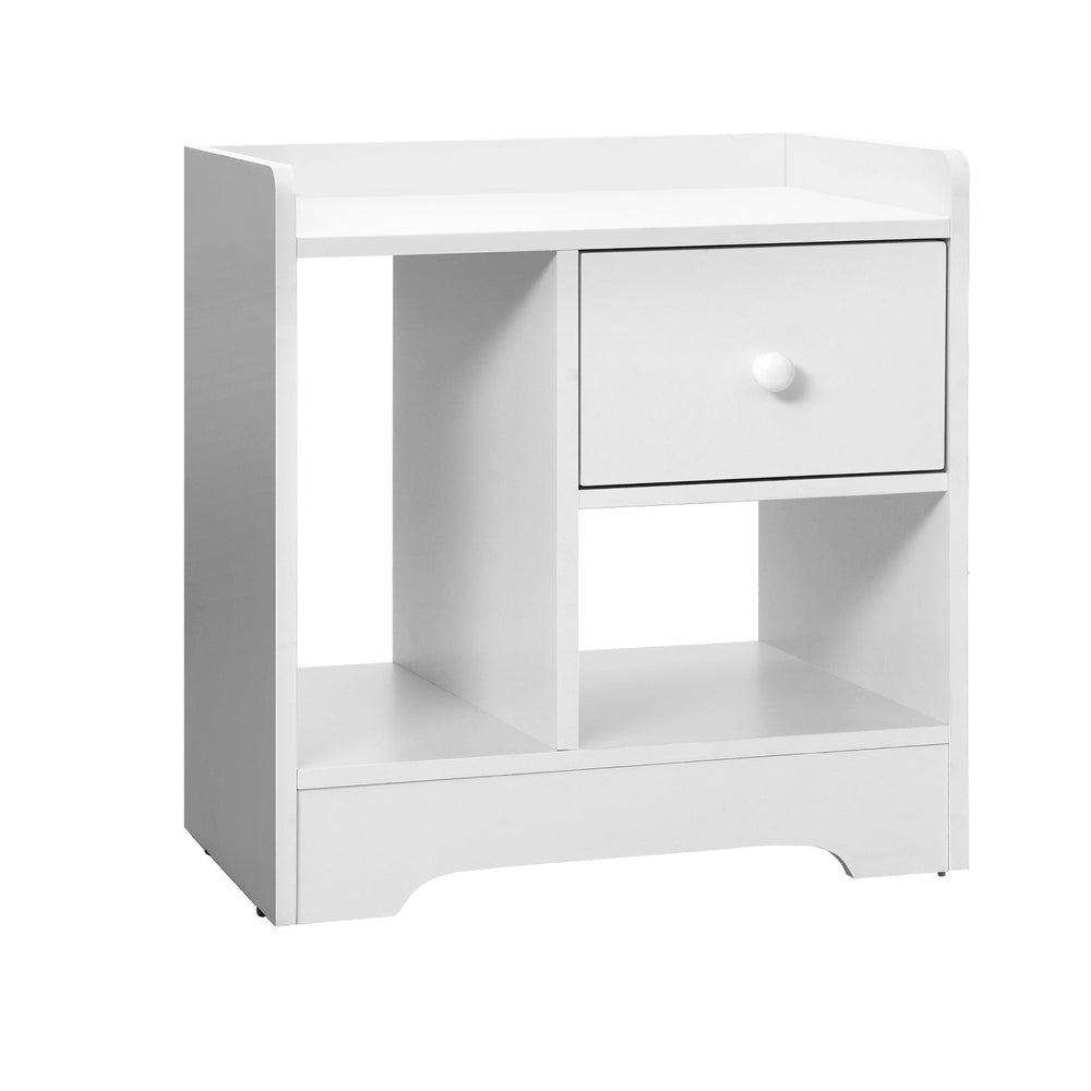 Oikiture Bedside Tables Side Table White Nightstand Storage Drawer Shelf Bedroom