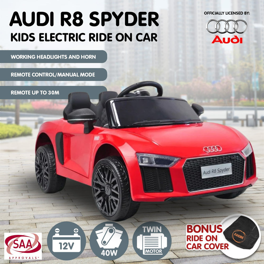 R8 Spyder Audi Licensed Kids Electric Ride On Car Remote Control Red