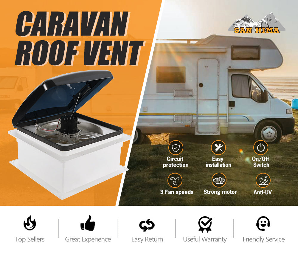 Caravan Roof Vent Hatch Pop up Fan Vents 12V RV 3 Speed Motorhome Smoke Blue
