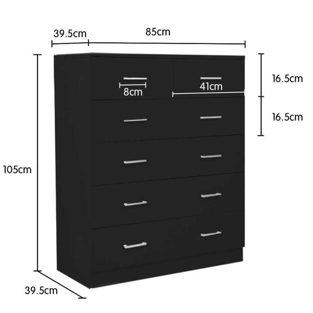 Sarantino 6 Drawers Tallboy Dresser Cabinet - Black