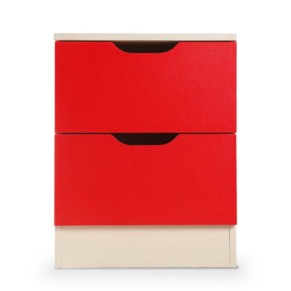 Sarantino Bedside Table Drawers Cabinet - White Red