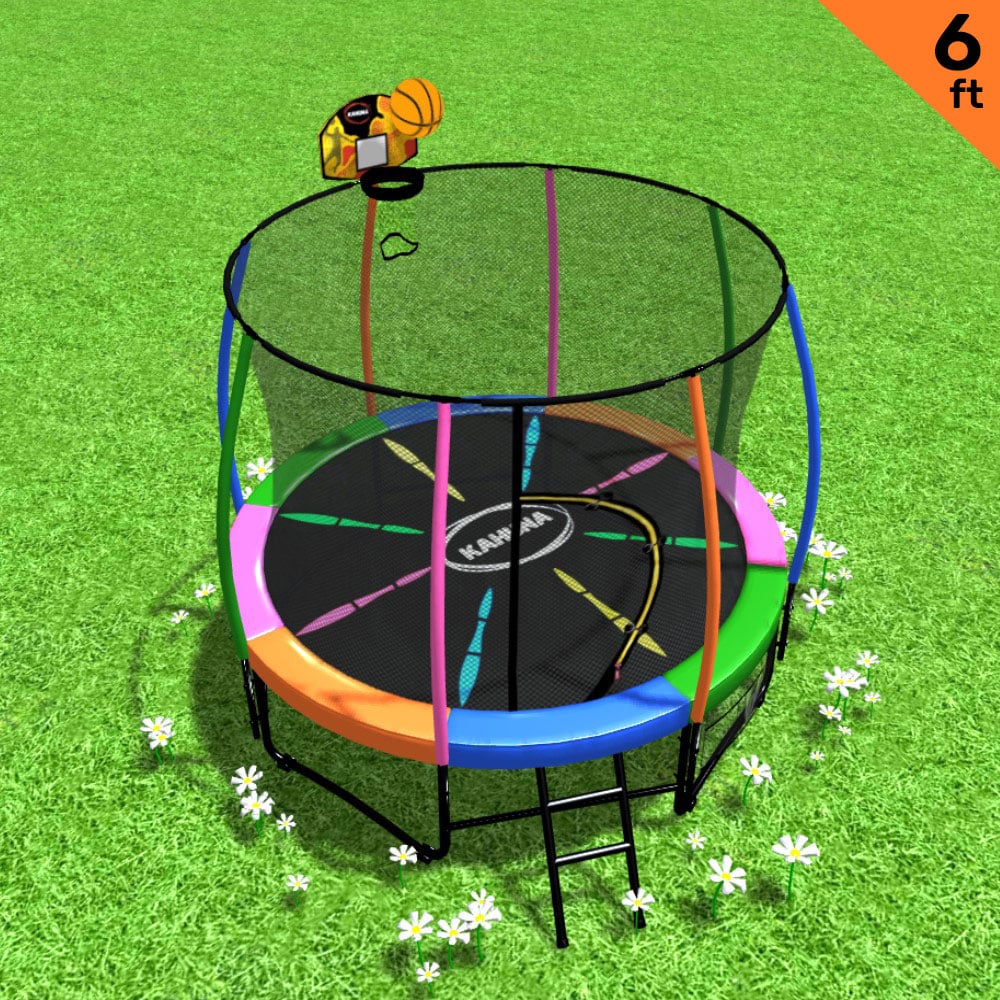 Kahuna 6ft Classic Trampoline with Basketball Set - Rainbow