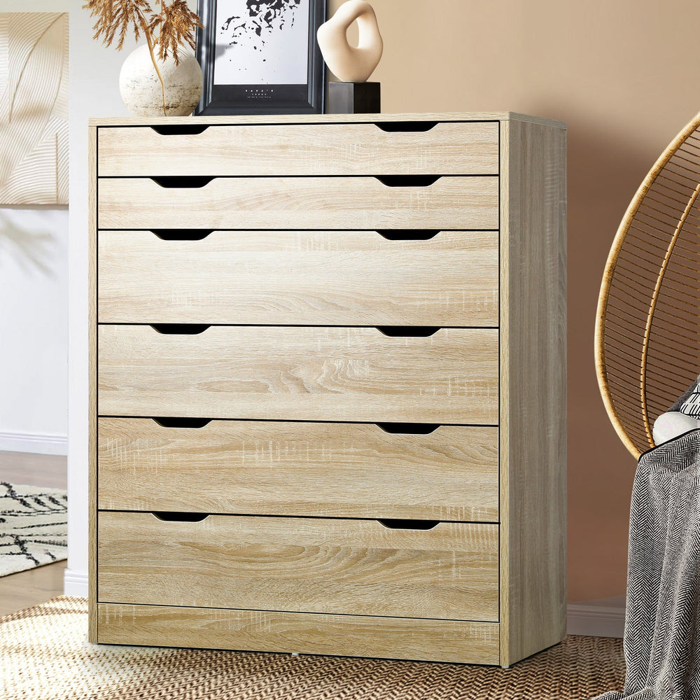 Oikiture 6 Chest of Drawers Tallboy Cabinet Bedroom Clothes Wooden Furniture