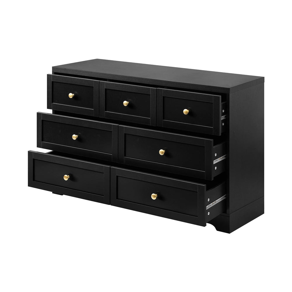 Oikiture 7 Chest of Drawers Tallboy Dresser Table Storage Cabinet Black